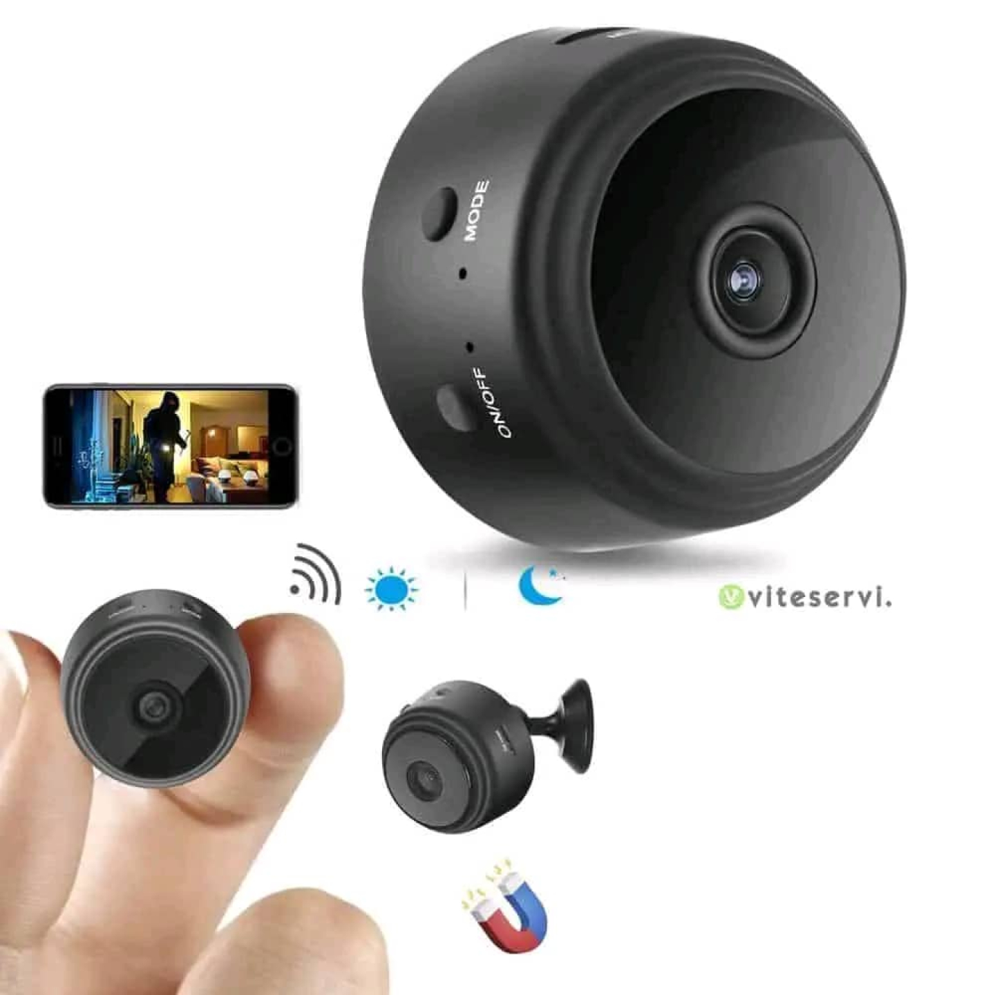 Mini Caméra wifi A9 :5000 f, l'unité .                              Petite caméra adaptée pour la surveillance de lieux sensibles. Véritable concentré technologique, cette caméra a tout ce qu'il faut pour satisfaire l'attente des usagers le