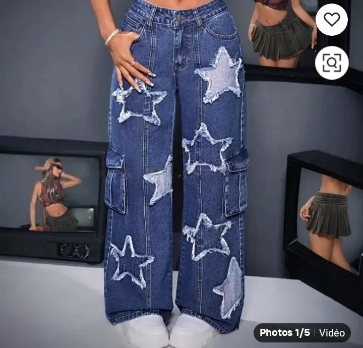 Pantalon jean étoiles blanches 